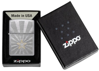 Zippo 48657, Star Design, Brushed Chrome Auto Two-Tone