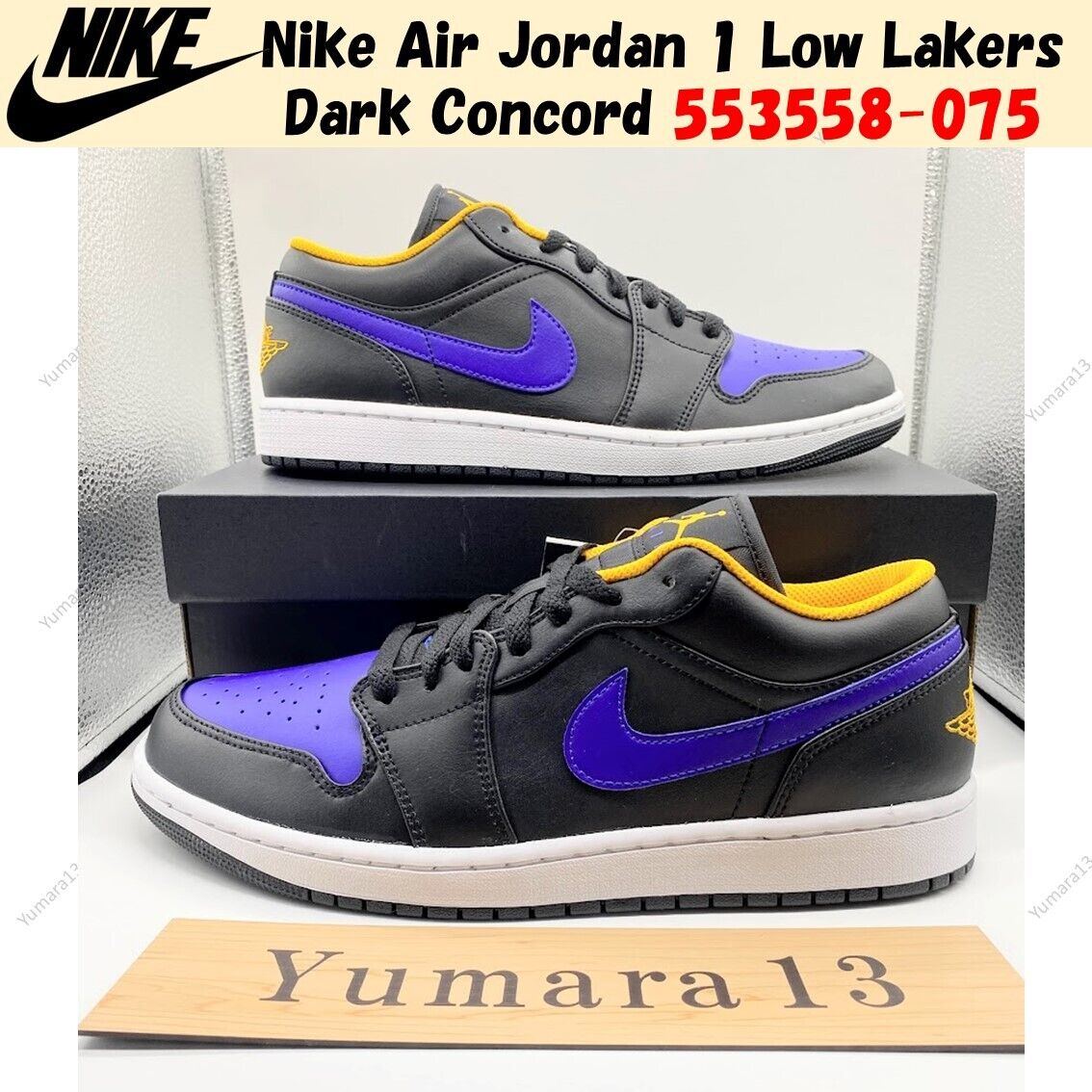Nike Air Jordan 1 Low Lakers Dark Concord 553558-075 Men's Nike Air Jordan 1 Low Lakers Dark Concord 553558-075 Men's