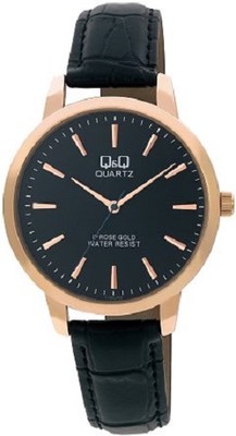 New Q&Q by Citizen C154J702Y Rose Gold Tone Black Band Men's Watch ~ GREAT GIFT