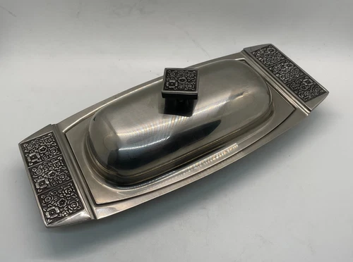 Vintage Stanley Roberts Stainless Steel Velvet Design Butter Dish