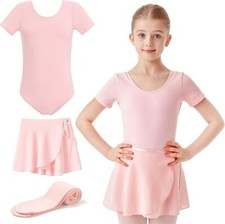 Ballet Leotards with Dance Skirt and Ballet Tights for Girls , Pink 7-8 Years