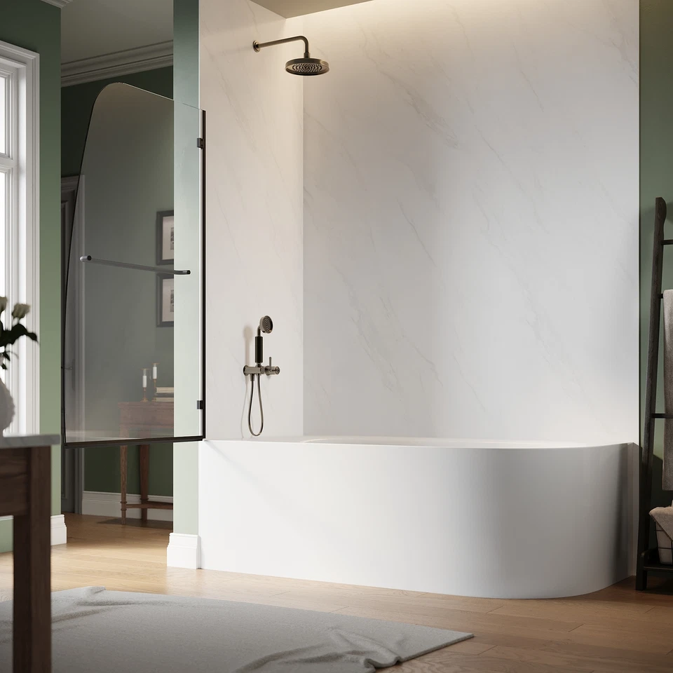 Sunny 34 дюйма W x 58 дюймов H поворотная дверь для ванной душа бескаркасная ванна прозрачная стеклянная панель - Изображение 4 из 4