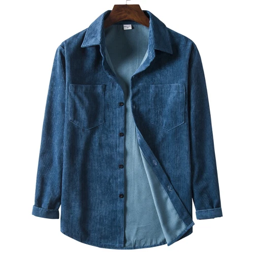 Camisa de pana para hombre Chaqueta de manga larga Informal Top Solapa Retro Calce ajustado Bolsillo - Imagen 10 de 15