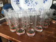 6.1/4" Libbey Flat Christmas Tumblers  Pattern LRS61 Christmas Trees & Snow