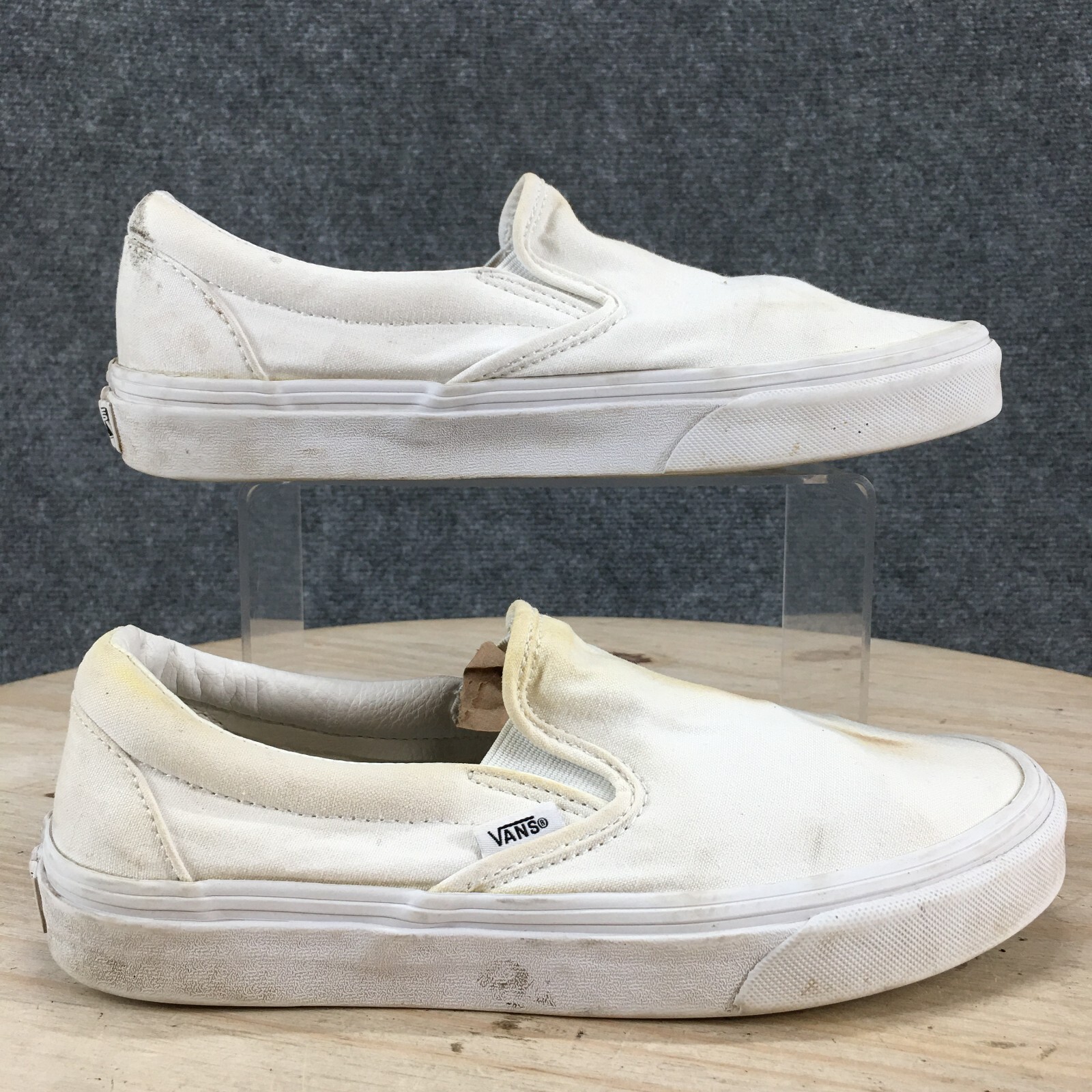 Vans Off The Wall Slip On Loafers White Fabric Mens 7 Womens 8.5-image