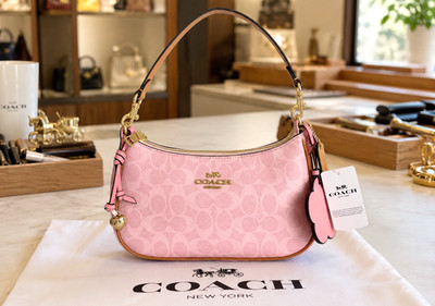 Coach CEA20 Teri Schultertasche Signature Canvas Rosa Gold Crossbody Damen Ne...
