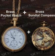Antique Vintage Elgin Brass Pocket Watch With Brass Pocket Sundial Compass Gift.