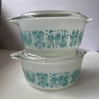 Lot of 2 Vintage PYREX Amish Butterprint Turquoise Casserole 472  w/ Lids Nice