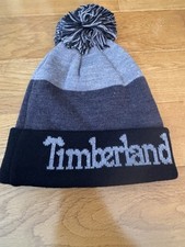Timberland Kids Warm Knit Winter Pom Pom Hat Gray Black 8-16