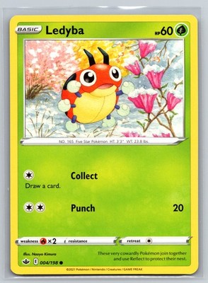Ledyba 004/198 Chilling Reign Grass-Type Basic Five Star Pokemon TCG Collectible
