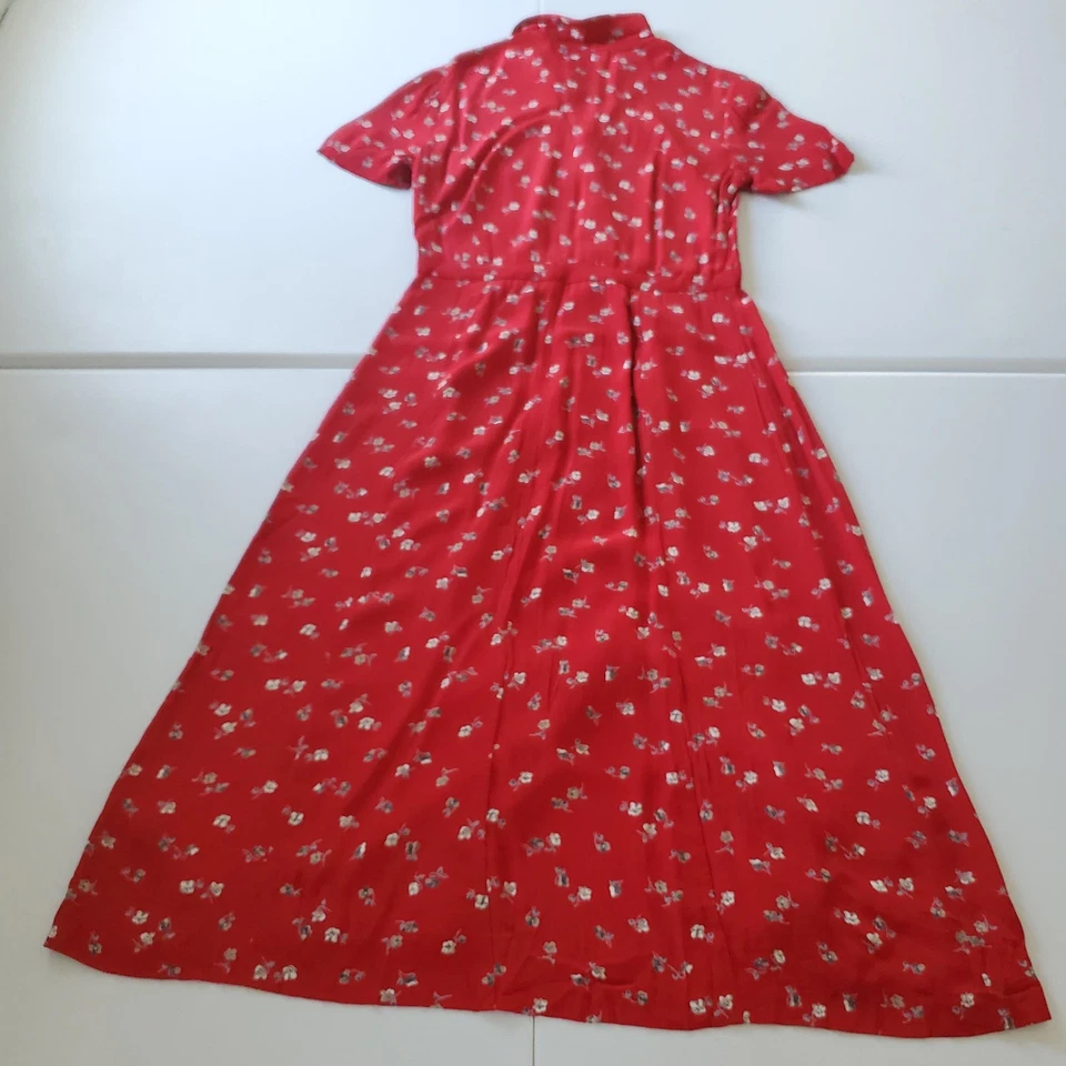 Vtg 90s Liz Claiborne Dress Women 10P Red Floral Button Front Collar Cottagecore - Image 3 of 4