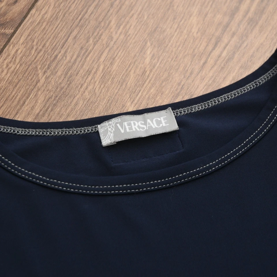Versace Women's Navy Stretch T-Shirt Size L Made in Italy Vintage