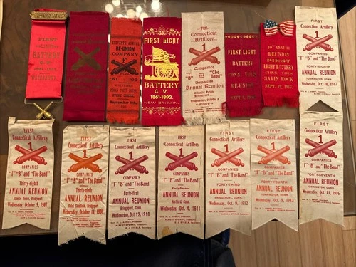 Rare 15 Connecticut Civil War Veteran Reunion Ribbons 1st Artillery (Light)