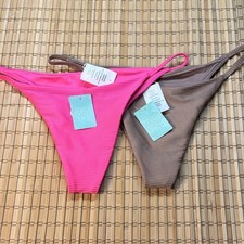 2 Full Tilt Hot Pink and Taupe Bikini Bottom Set