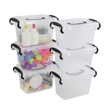 6-Pack 1.5 L Mini Plastic Storage Boxes, Small Clear Storage Bins