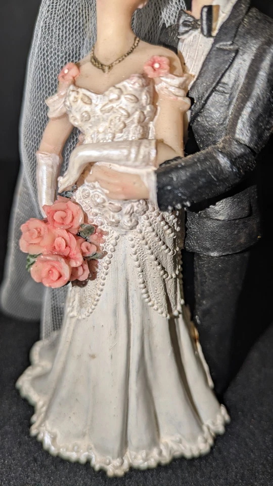 "Lindo ramo rosa rosa vintage de 5,5"" para adorno de pastel de boda novia velo novio" Foto 3 de 4