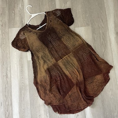 raj Patchwork Dress swirl ombre short sleeve mini womens Brown (one size) grunge