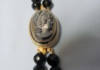 Vintage 20” Black Faceted Jets 2-Strand Necklace with Cameo Clasp/Brooch — photo 2