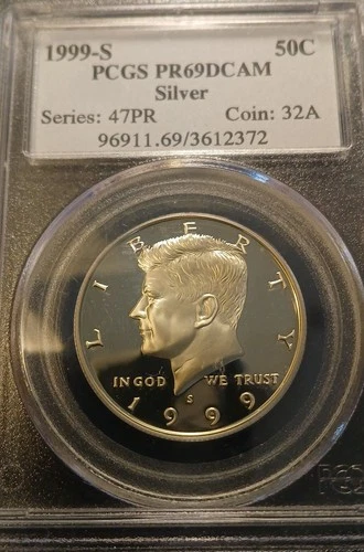 1999 s silver proof kennedy half dollar pcgs graded pr69dcam