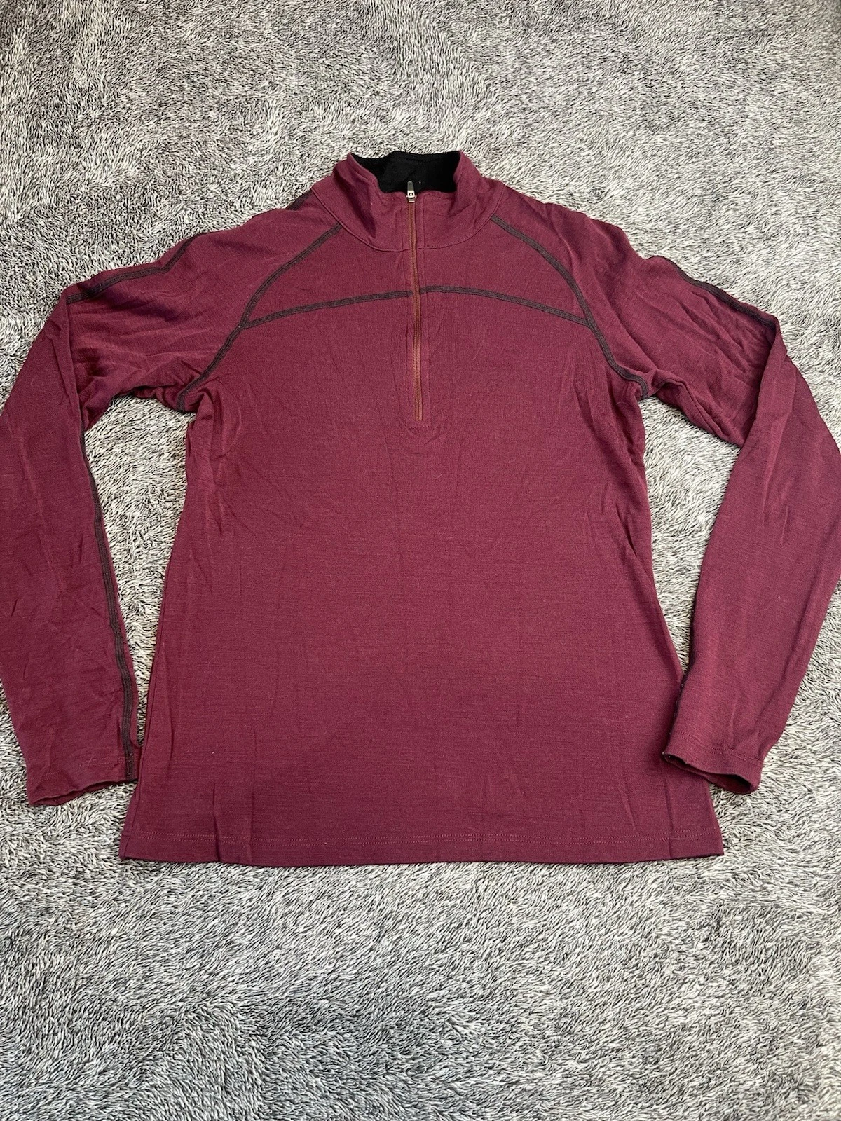Ibex 100% Merino Wool 1/4 Zip Pullover Top Womens S Small Maroon Thumbholes USA