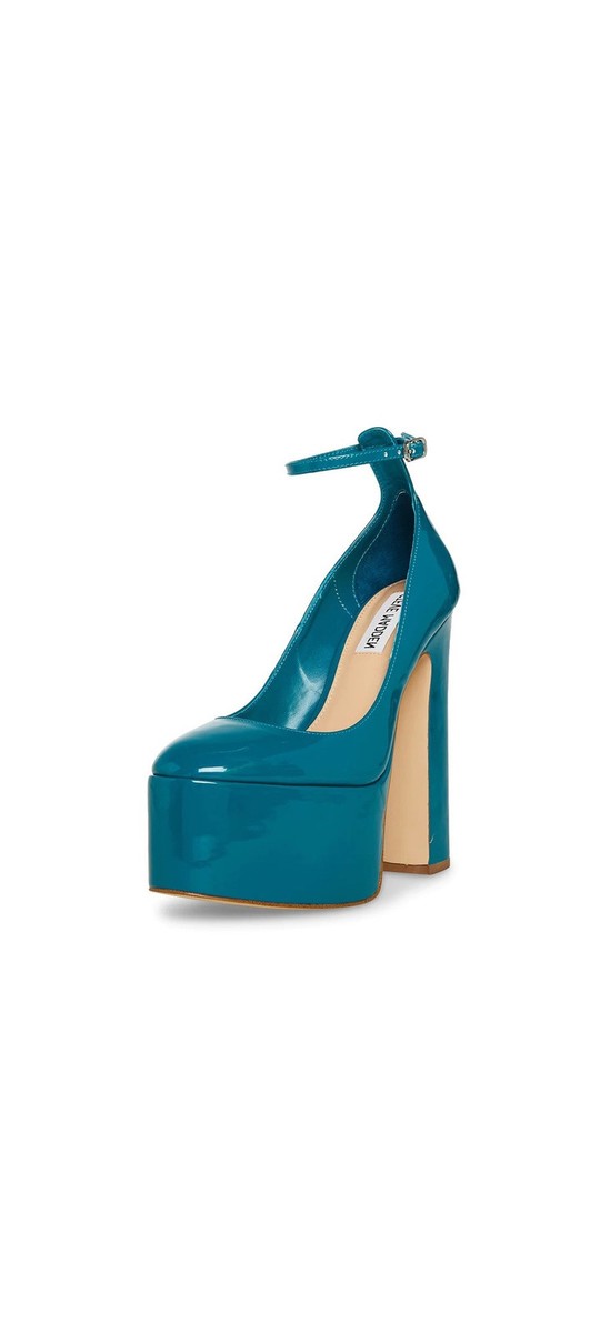 Steve Madden Platform Pump Skyrise Teal Patent Block Heel