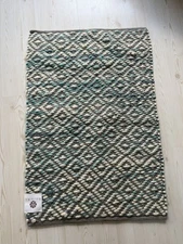 RUGS BY RAJ 30x48" chunky wool blend knit aztec tribal aqua grey ivory area rug