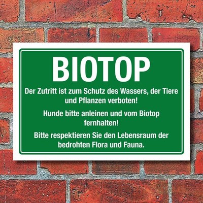 Schild Biotop Betreten verboten Schutz Wasser Tiere Pflanzen 3 mm Alu-Verbund