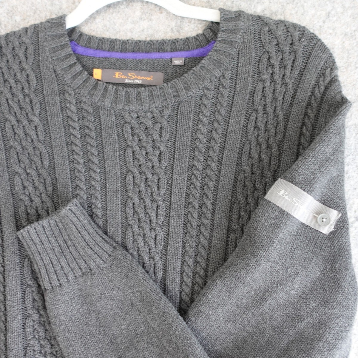 Ben Sherman Jumper Mens S Gray Cable Knit Cotton Mod Sweater Skinhead Subculture View 5
