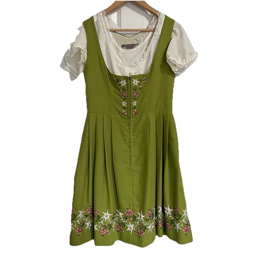 Vintage Green Floral Embroidered Hock Dirndl Dress &Top Size 40 S Flaw READ INFO