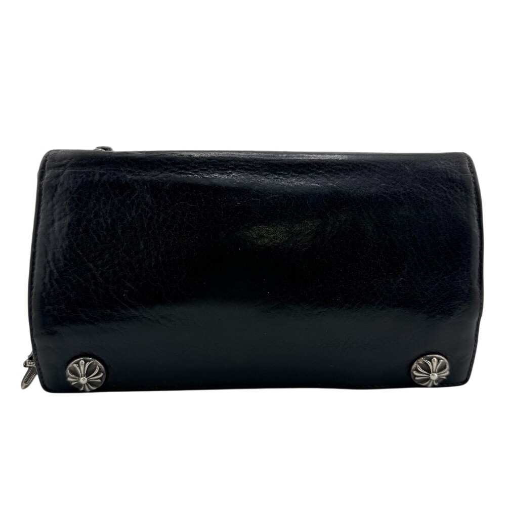 CHROME HEARTS Cross button long wallet leather Greasy Purse black leather mens