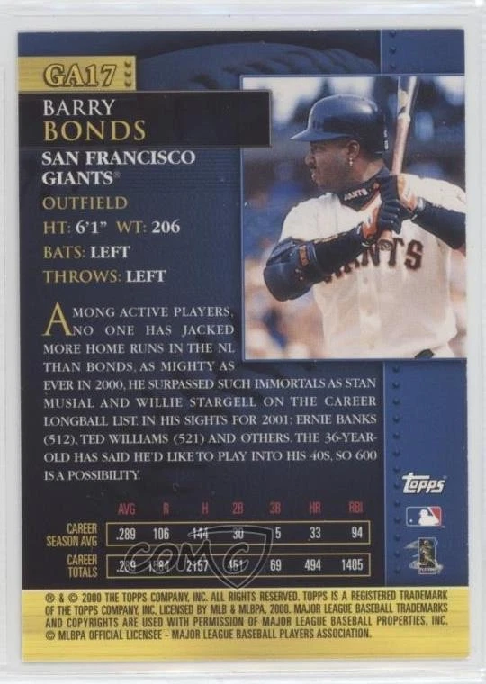 2001 Topps Golden Anniversary Barry Bonds #GA17 - Image 2 of 2