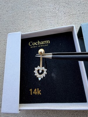 Heart 14k Solid Gold Belly Button Navel Ring w/ Genuine Diamonds Piercing Jewely