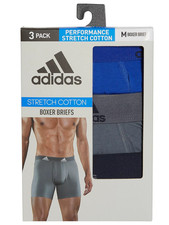 adidas Men's Blue/Grey/Black 3-pack Cotton Stretch Boxer Briefs (982983-C) - NEW