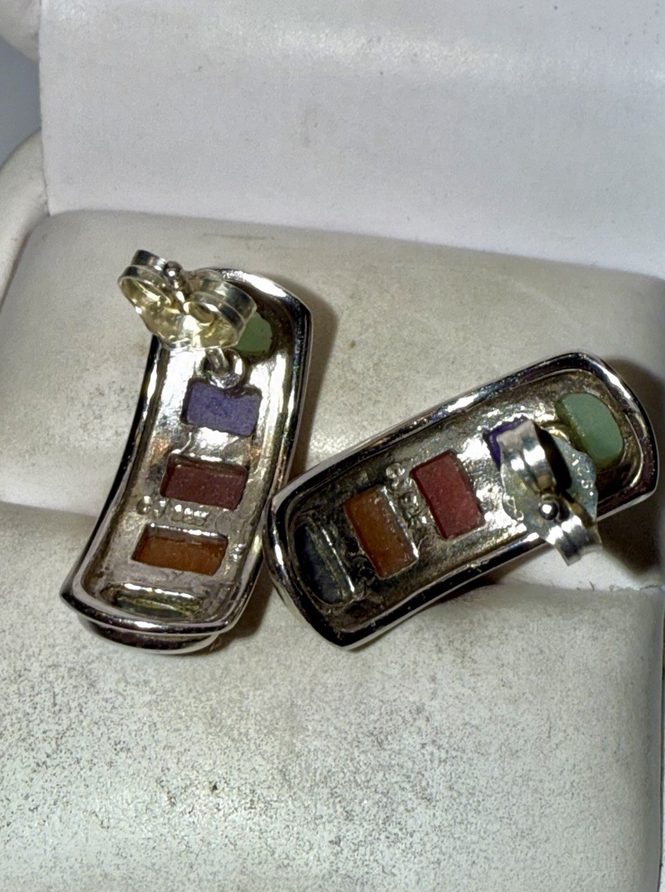 ESTATE Solid Sterling Silver Canochon-Cut Mixed G… - image 6