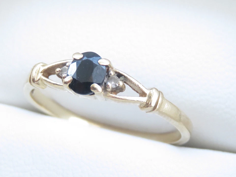 Genuine Diamond & Natural Sapphire Ring 9K Yellow Gold - image 4 of 4