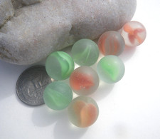 Sea Glass, Collection of Orange and Green Cats Eye/Ribbon Marbles