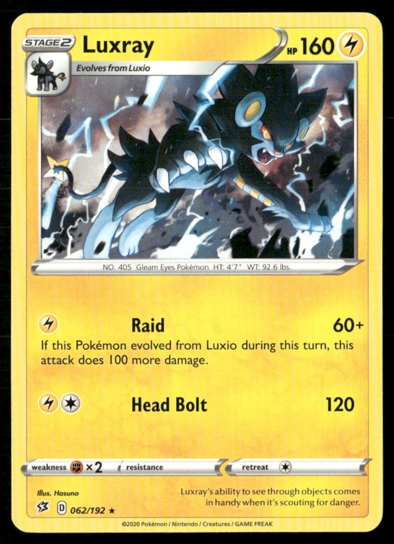 Luxray 062/192 Rare Rebel Clash Pokemon Lightly Played