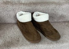 Women s Size 9-10 Brown Faux Suede And Cream Slippers NWOT