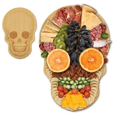 Funny Skull Aperitif Board Unique Large Bamboo Wood Halloween Charcuterie Che...
