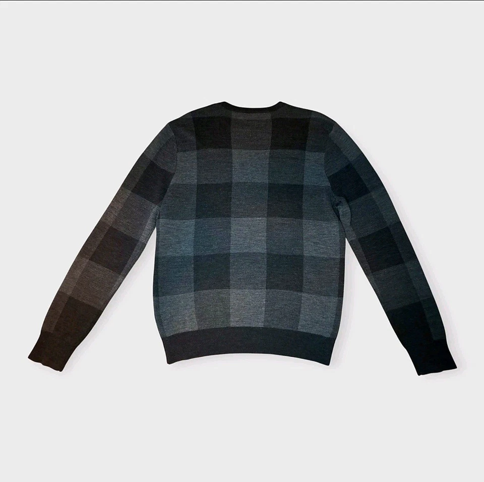 Nordstrom Merino Wool Sweater Mens Sz L Gray Tartan Plaid Classic Holiday - Image 2 of 4