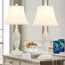2-Pack 26.8’’ Vintage Table Lamps with Dual USB Charging Ports & AC