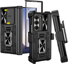 for Galaxy Z Fold 6 Case with Belt Clip Holster 360 Ring Magnetic Black