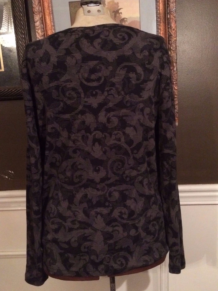 Blusa Para Mujer Paisley Floral Manga Larga Negra Gris Marrón Sonoma Talla XL Foto 3 de 4