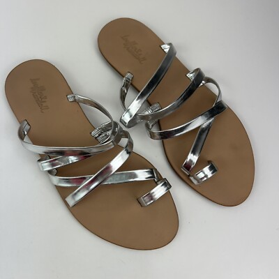 Loeffler Randall Suze Flat Stappy Toe Ring Gladiator Greece Sandals 8 Silver
