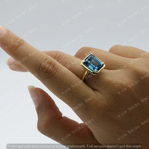 3CT Emerald Cut London Blue Topaz 14K Yellow Gold Over Solitaire Engagement Ring