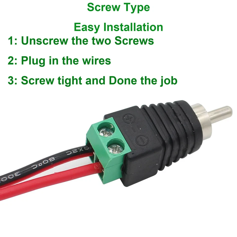 100pcs Phono RCA Male Plug To AV Screw Terminal Solderless Connector CCTV Video - Image 3 of 4