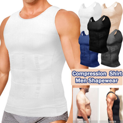 Herren Bauchweg Kompression Unterhemd Muskelshirt Abnehmen Mieder Body Shaper