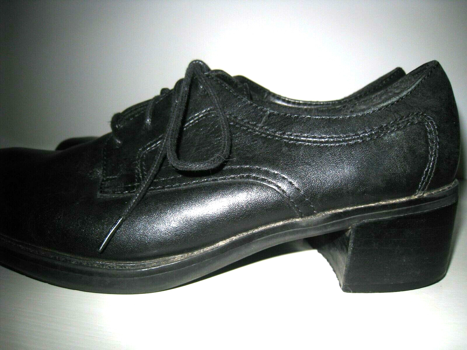 Women's Work Shoes Black Leather Lace Up Block Heel … Gem