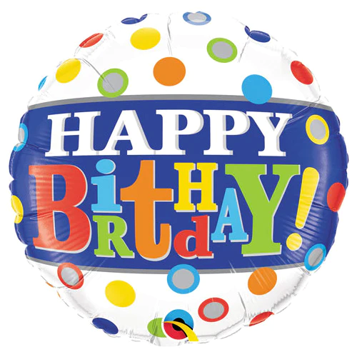 18" Happy Birthday Band & Dots Foil Balloon - Qualatex party supply decoration