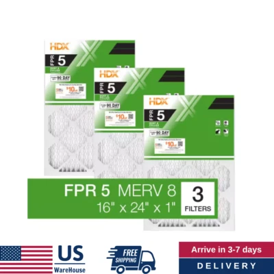 HDX Pleated Air Filters MERV 8 HVAC Vent Furnace 16x24x1 Replacement Filter 3-Pack